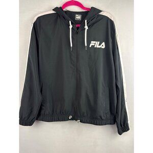 Fila Black Hooded Windbreaker Jacket Size L Made In China Polyester Unisex